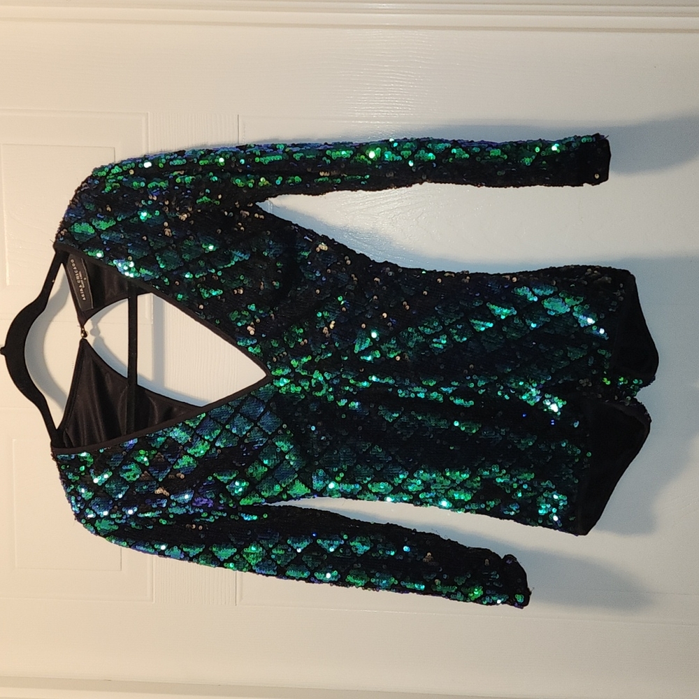 Akira Chicago Long Sleeve Sequin Short Jumpsuit